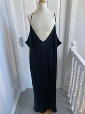 Brand New Ladies M&S Black Satin Slip Night Dress Size 26