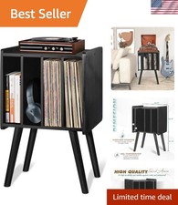 Stylish Magic Black Wooden Record Player Stand - Versatile Storage Organizer