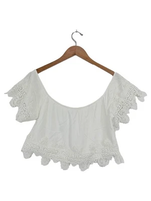 Pull&Bear Chemisier Femme Blanc Dentelle Manches Courtes (EU 38, INT M) - Photo 1/4