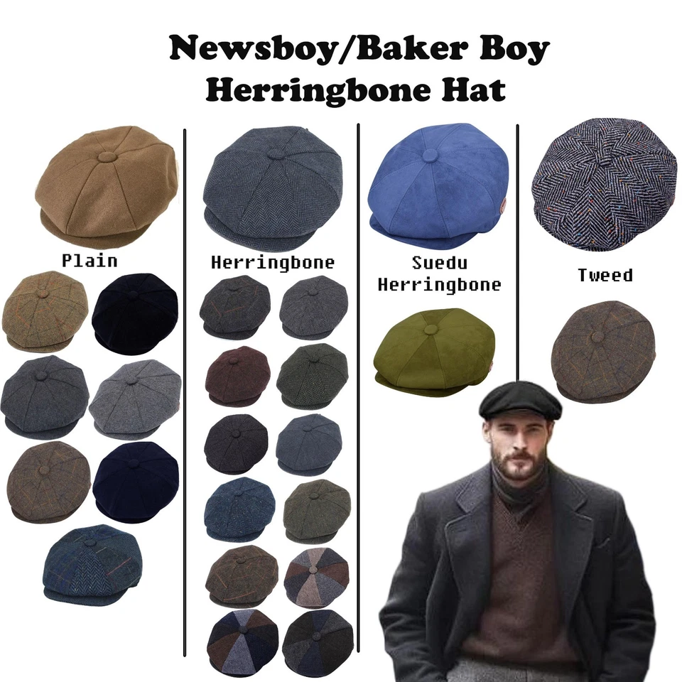 Mens 8 Panel Hat Newsboy Cap Peaky Blinders Baker Boy Wool designed 100% kid Cap