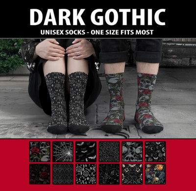 Gothic Socks - Skull Rose Damask Streetwear Crew Socks #1
