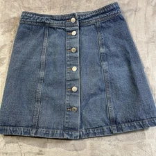 Sans Souci Blue Denim Skirt Six Button Front A-Line Women’s Size Medium