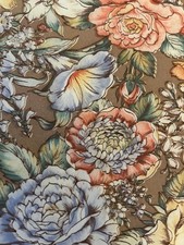 Vintage Cotton Large Bloom Floral Fabric 2.57 Yards Spectacular