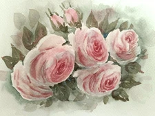 Original Artwork Painting Flowers PINK ROSES Garden Floral Landscape Art Gift A5