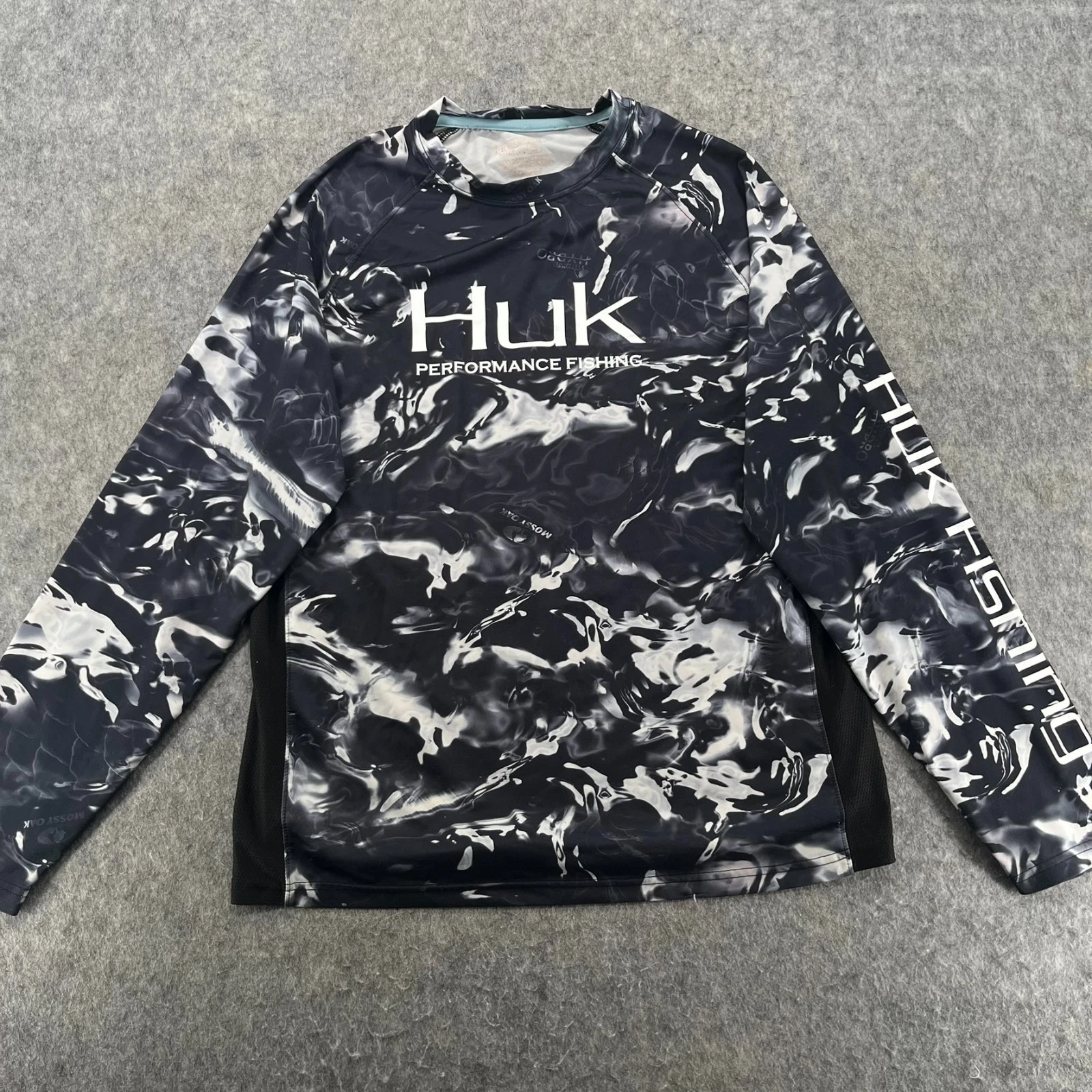 Huk Performance Mossy Oak Men Long Sleeves Camo Sun Protecting Fishing Shirt S