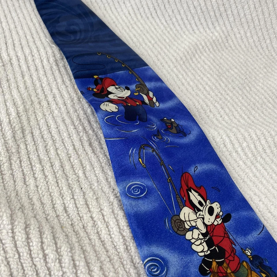 Corbata vintage Disney Mickey Unlimited para hombre azul pesca Mickey Goofy novedad años 90 Foto 2 de 4