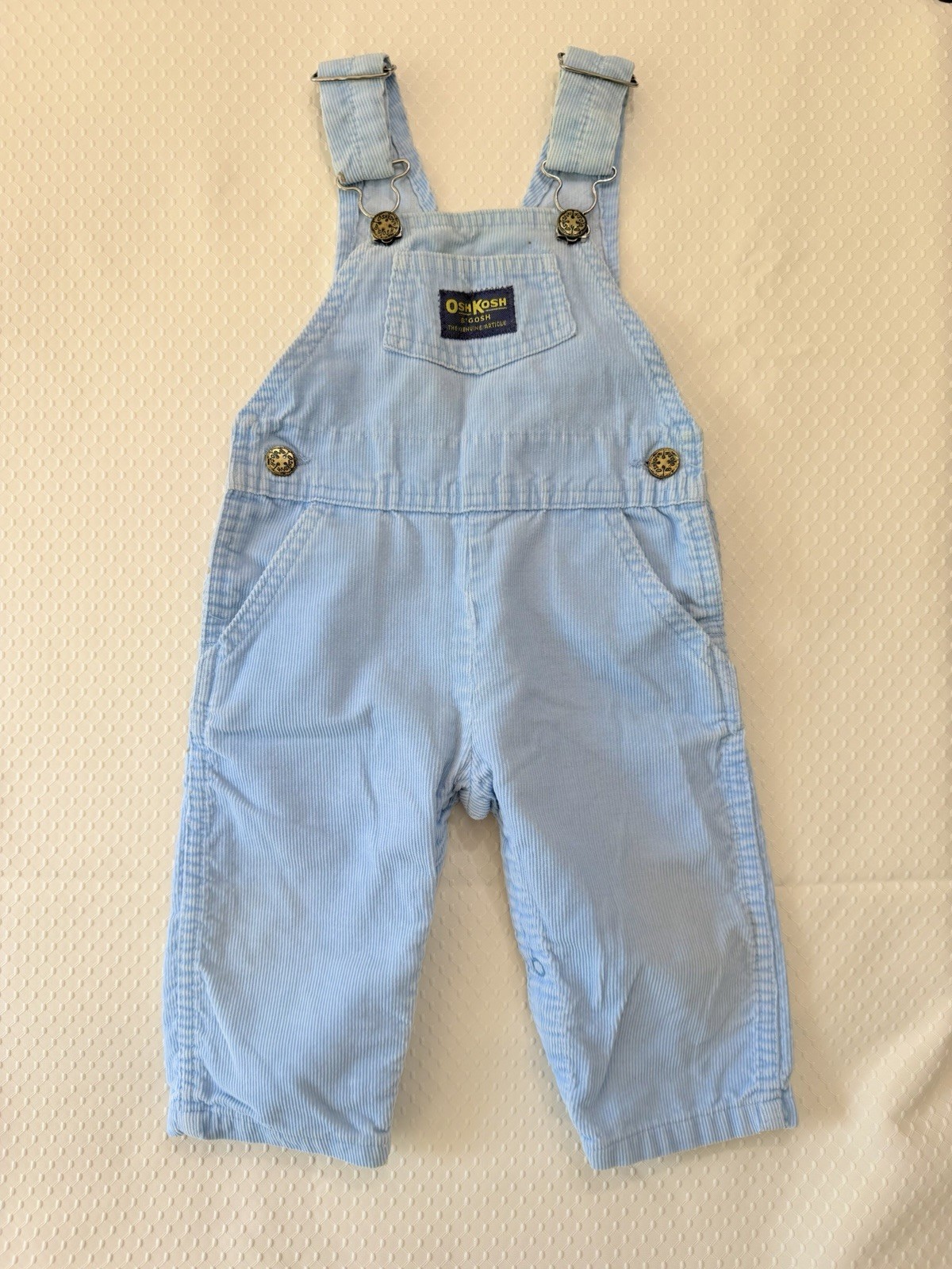 Vintage OshKosh B’Gosh Light Blue Corduroy Overalls Baby Toddler Vestbak USA