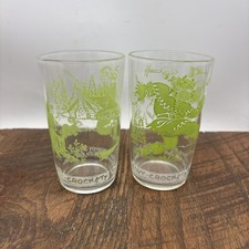 Vintage set of two Davy Crockett juice glasses green