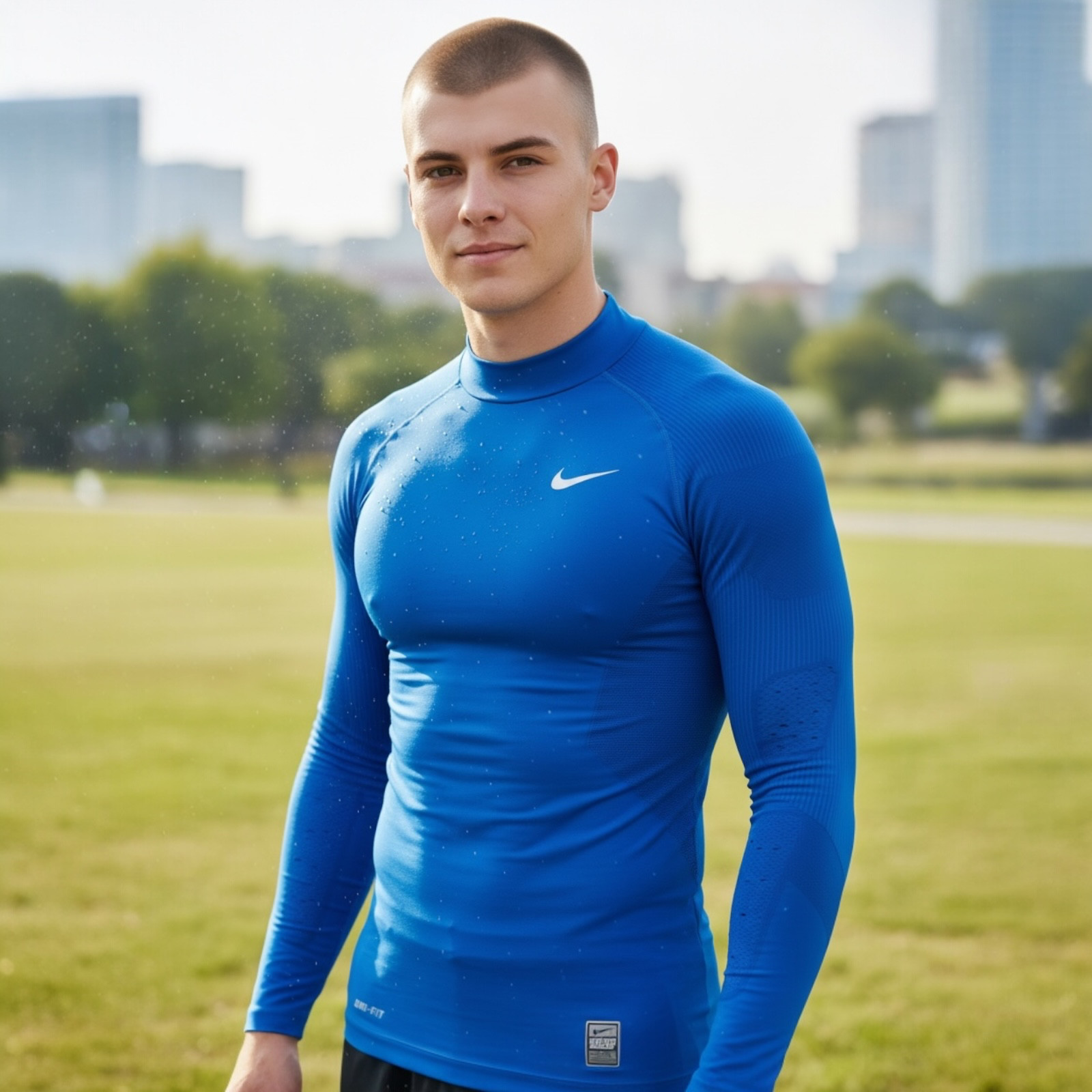Nike Pro Combat Compression Dri-Fit Mens Large Long Sleeve Active Top Shirt Blue