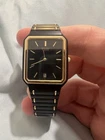 Seiko 6539-5090 Tank Watch Black Dial Gold Tone Unisex Vintage w/ Box Papers