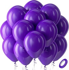 Bezente Dark Purple Latex Party Balloons - 100 Pack 12 inch Round Helium Purp...