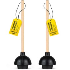 Heavy Duty Toilet Plunger Double Thrust Force Rubber Cup Wood Handle 2 Pack 22