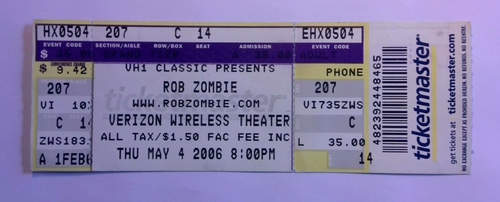 2006 Rob Zombie Ticket Stub Houston Verizon Wireless Theater - Educated Horses T - 第 1/2 張圖片