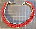 Vintage Milk White & Red/Corral Glass Bead Choker Necklace  b