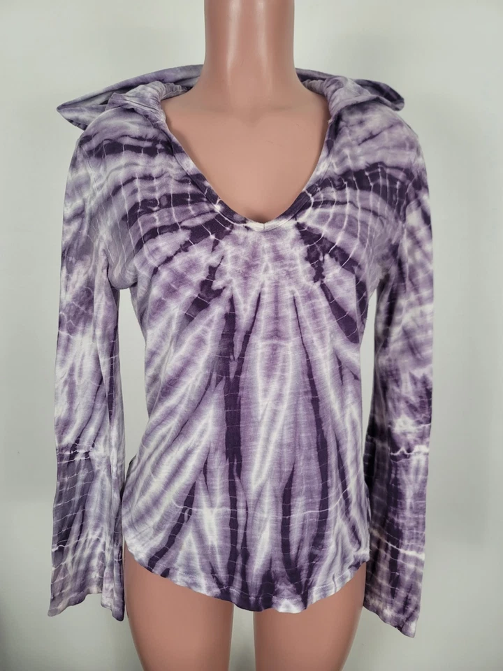 Para mujeres Púrpura Tie Dye Prana Ropa Activa Sudadera con Capucha Camisa Talla Grande Hecha en EE. UU. Foto 2 de 4
