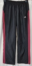 Adidas D88114 Womens SMALL Black  Pink Straight Leg Mesh Lined Wind Track Pants