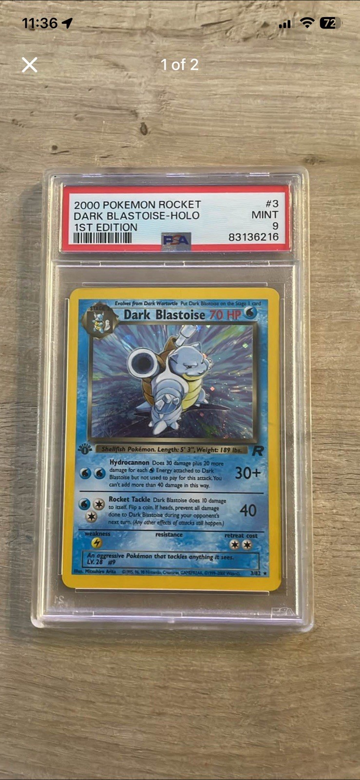 Pokémon Dark Blastoise Team Rocket 3/82 1st Edition Holo PSA 9