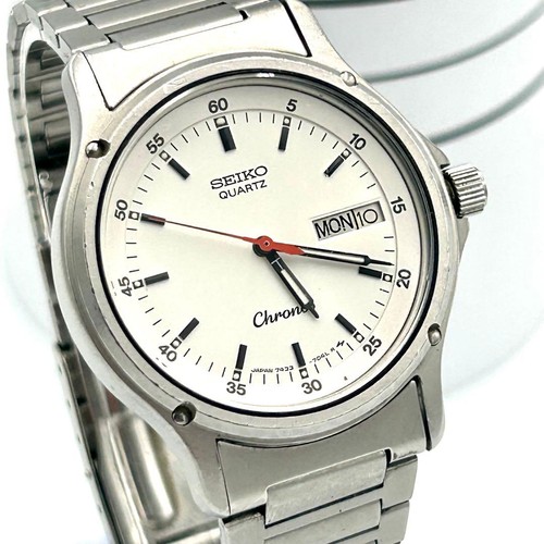 Rare ⭐️ Brand New Battery Old Seiko Chronos Day-Date Quartz Watch White Dial
