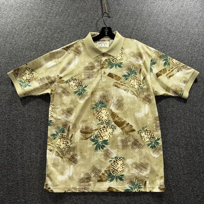 Bamboo Cay Polo Shirt Mens Large Beige Pineapple Hawaiian AeroCool Resortwear