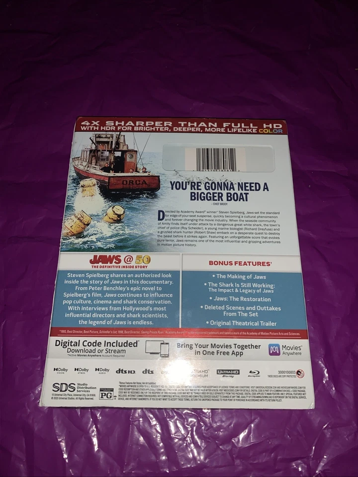 Jaws: 50th Anniversary Edtn. (4K UHD + Blu-ray + Digital, 2025) NEW w/ Slipcover - Image 2 of 4
