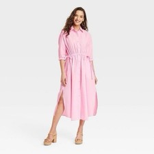 NWT Universal Thread Sz XL Pink Cinch Waist Long Sleeve Maxi Shirt Dress
