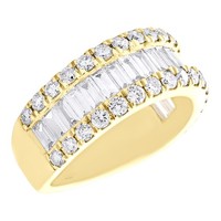 14K Gelbgold Lab-Diamant 3 Reihen Ring 9Mm Rund & Baguette Hochzeitsband 2,03 Ct