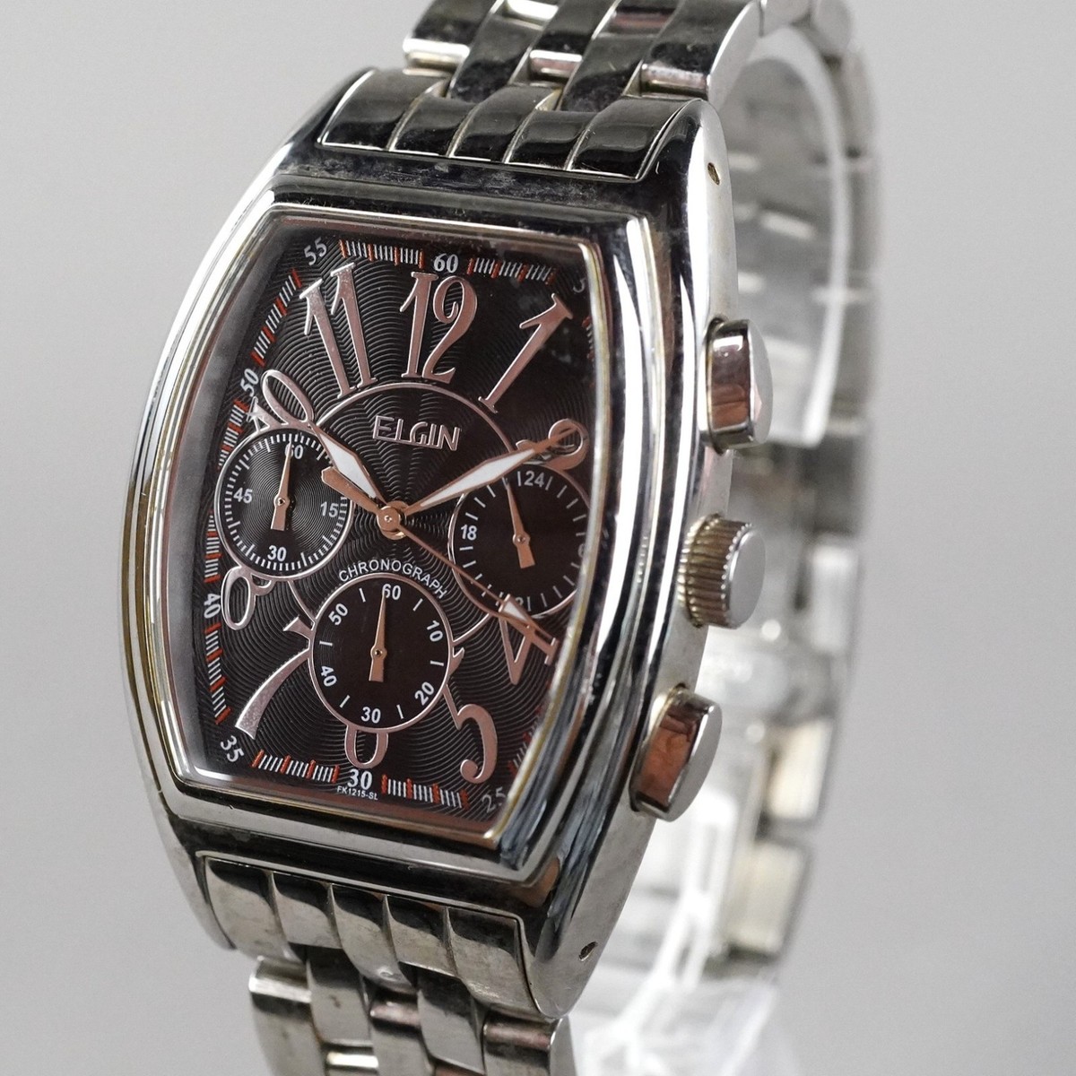 ELGIN Vintage Chronograph FK-1215-SL Men's 35mm Watch New Battery