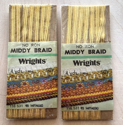 Vintage Middy Braid Trim LOT of 2 NIP Wrights Gold Metallic 1978 USA