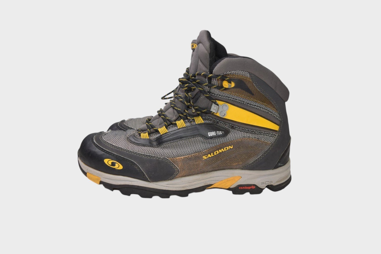 Stivali Salomon Uomo 11.5 Grigio Goretex Impermeabili Escursionismo Mid Top 3D Fit Quest