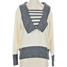 Vintage 1990's Bloomingdale's Grey V Neck Striped Sailor Sweater Size Small