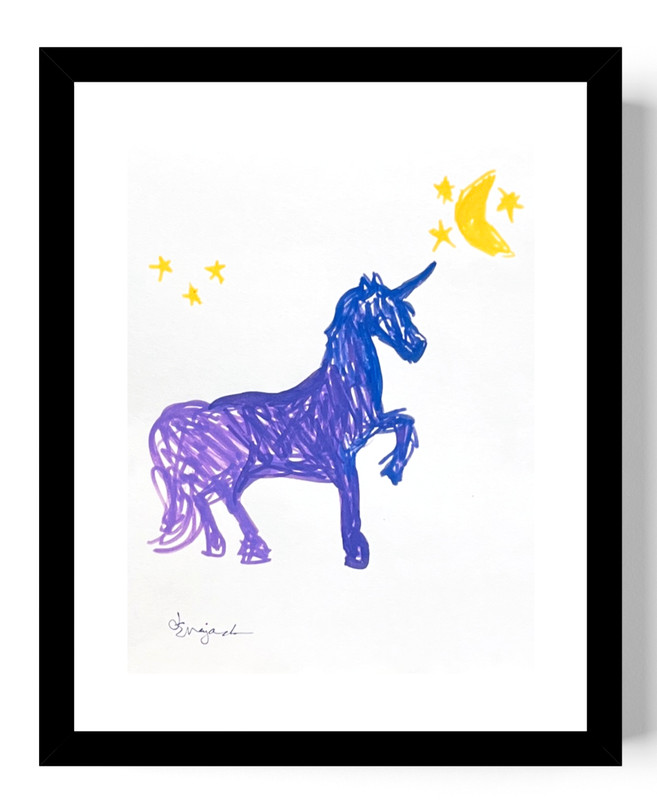 Guajardo Art: Purple Unicorn Moon and Stars 11X8.5 Paper Interior Wall Decor