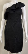Halston Heritage Shimmer Jacquard One-Shoulder Cocktail Dress in Black 0