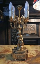  HEAVY ANTIQUE FRENCH GILT BRONZE CHERUB, PUTTI CANDELABRA TABLE 4 Light LAMP