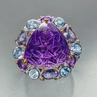 Handmade ring 12 ct Natural Amethyst Ring 925 Sterling Silver Size 7.5 /R476484