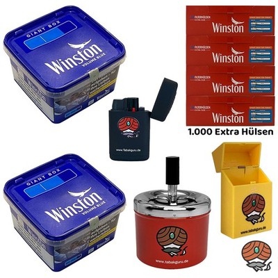 Winston Blue/Blau Volumentabak Giant Box 2x 155g, Extra Hülsen, Drehascher, Zub.