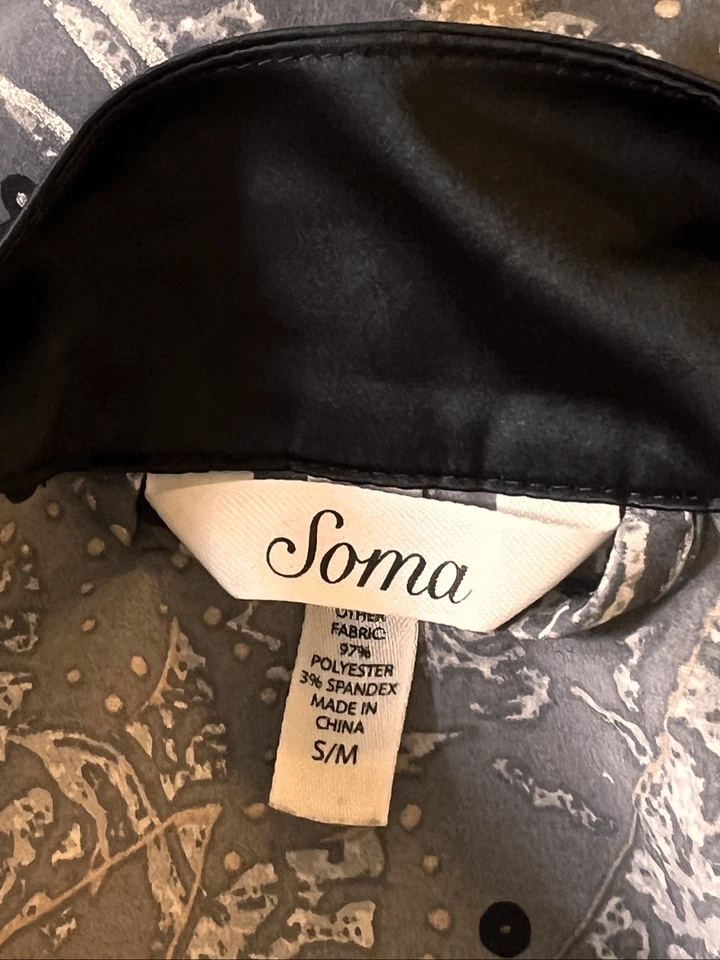 Bata corta para mujer Soma de chifón satinado cachemira gris negra talla S/M Foto 4 de 4