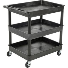 Luxor Tray Top Shelf 3 Shelf Plastic Utility Cart 4" Casters 32"L x 24"W x
