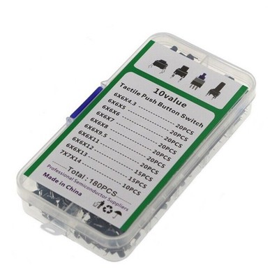 180pcs 10 Types 6x6x Tactile Micro Momentary Touch Switch Push Plastic Button