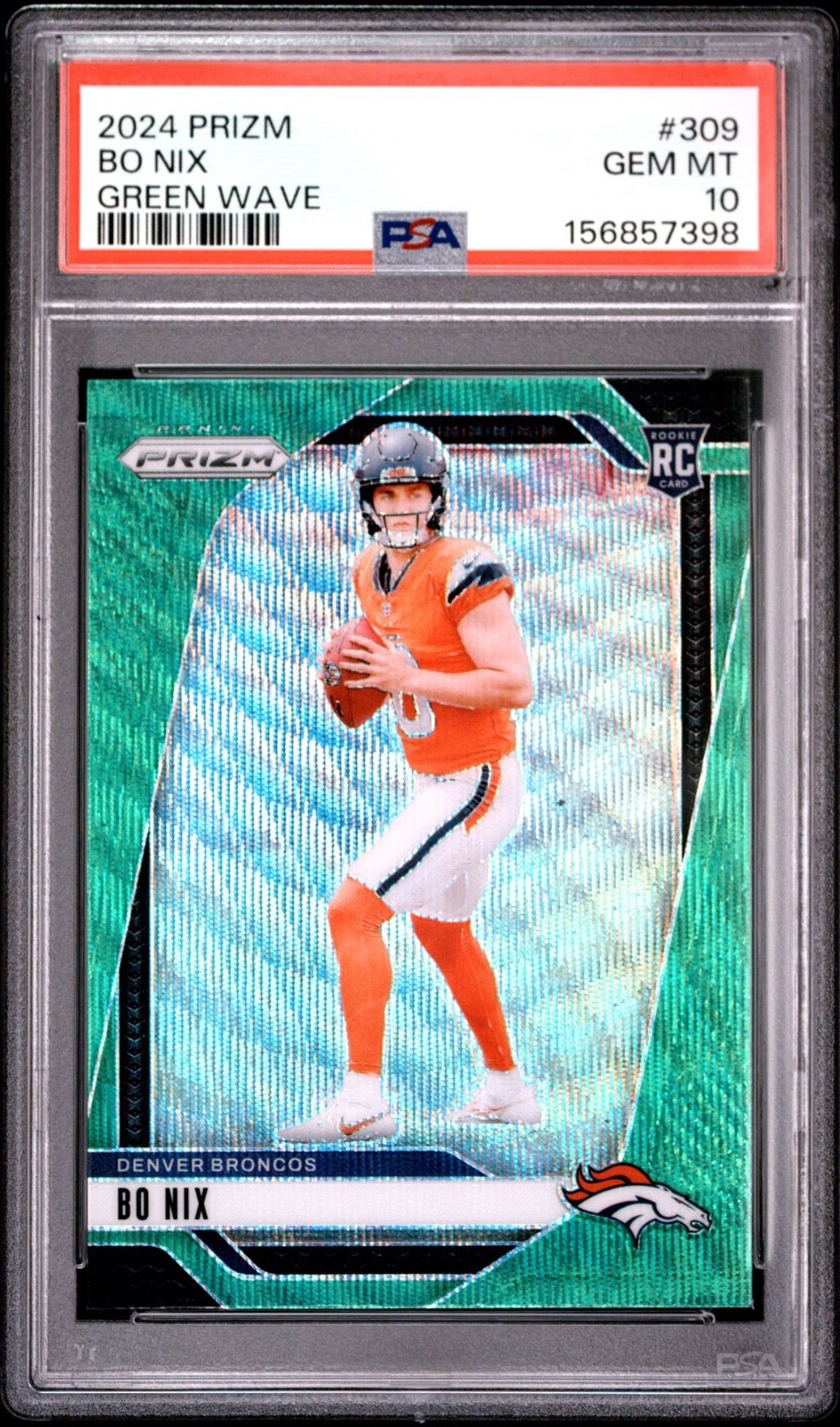 2024 Panini Prizm Bo Nix Green Wave Rookie #309 PSA 10 Gem Mint