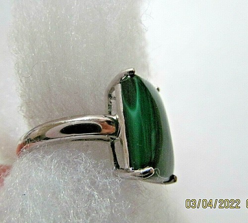 Lovely 925 Sterling Silver KH China Malachite Ring Size 7 5 x 15 mm stone - Picture 3 of 3