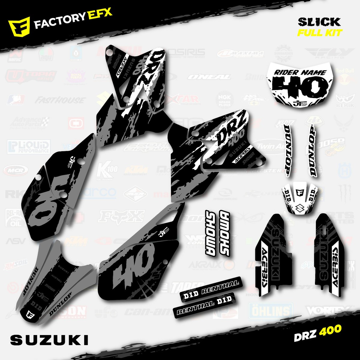 Gray & White Slick Graphics Kit fit Suzuki DRZ400SM Drz400s