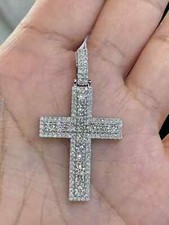 3 Ct Round Cut Moissanite Men's Religious Cross Pendant Real 925 Sterling Silver