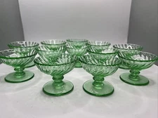 Vintage Set of 12 Depression Green Swirl Glass Salt Cellars