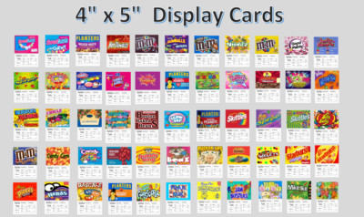 Candy Vending Machine Label Laminated Display Card with Nutrition Info 4 x 5 in