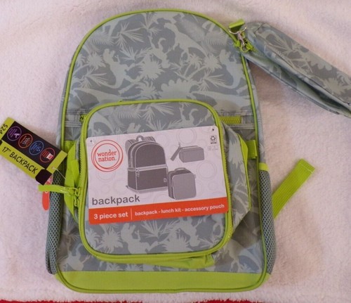 Wonder Nation 3 pc Dinosaur Backpack Set Includes Lunch Kit and Accessory Pouch - 第 1/6 張圖片