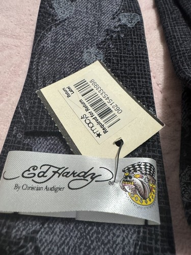Ed Hardy by Christian Audigier Mens Silk Neck Tie Bulldog Kings Crown Tigers - Picture 7 of 8