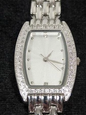 Womans Silver Tone Crystal Accent Rectangle Case Link Bracelet Band Watch 7 In