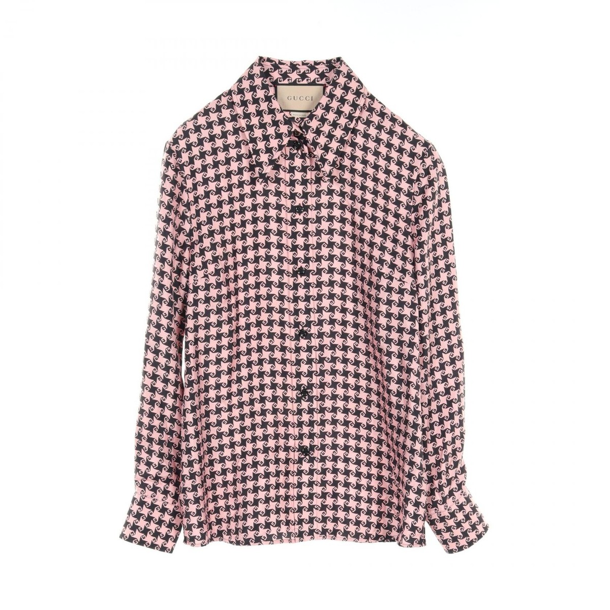 GUCCI shirt blouse #36 check tops 675825 silk Pink Black Used | eBay
