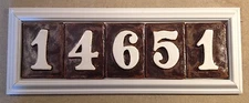 Address number sign. Tile PVC weatherproof frame, tiles incl. Applewood Pottery