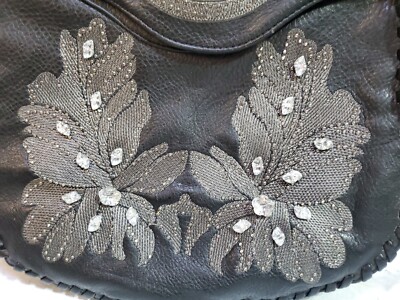 MMS Womens Glam On The Go Black Leather Jeweled Satchel  display picture 1